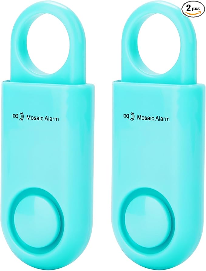 2 Pack Personal Safety Alarm 130db User-Replaceable Battery SOS Emergency Loud Sound Siren Keychain Alert for Women, College Students, Children, Night Runner, Hiking, Camp, Bear Alarm. Aqua