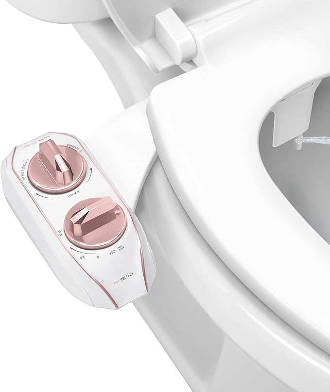 LUXE Bidet NEO 185 Plus - Dual Nozzle, Non-Electric Bidet Attachment for Toilet Seat, Patented Slide-In Install, 360° Self-Clean, EZ-Lift to Clean, Feminine & Rear Wash (Rose Gold)