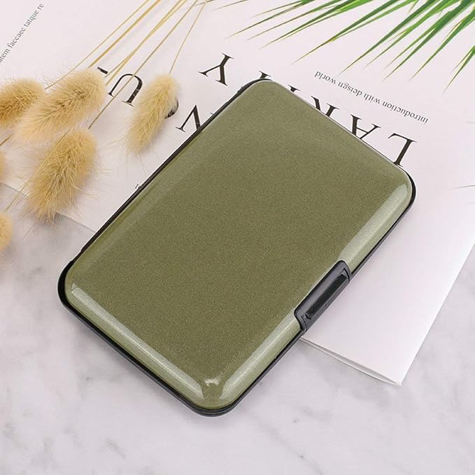 ELFISH RFID Blocking Credit Card Protector Aluminum ID Case Hard Shell Business Card Holders Metal Wallet for Men or Women (Army green)