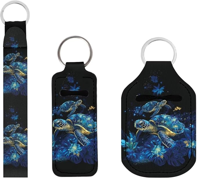Suobstales 3Pcs Travel Bottles Keychain Holder Set,Travel Bottle Sleeves+Neoprene Chapstick Holders+Lanyard Keychain