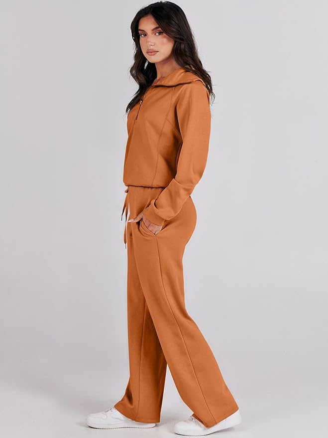 ANRABESS Women 2 Piece Outfits 2025 Fall Fashion Airport Wide Leg Pants Lounge Set Leisure Travel Vacation Clothes Sweatsuits