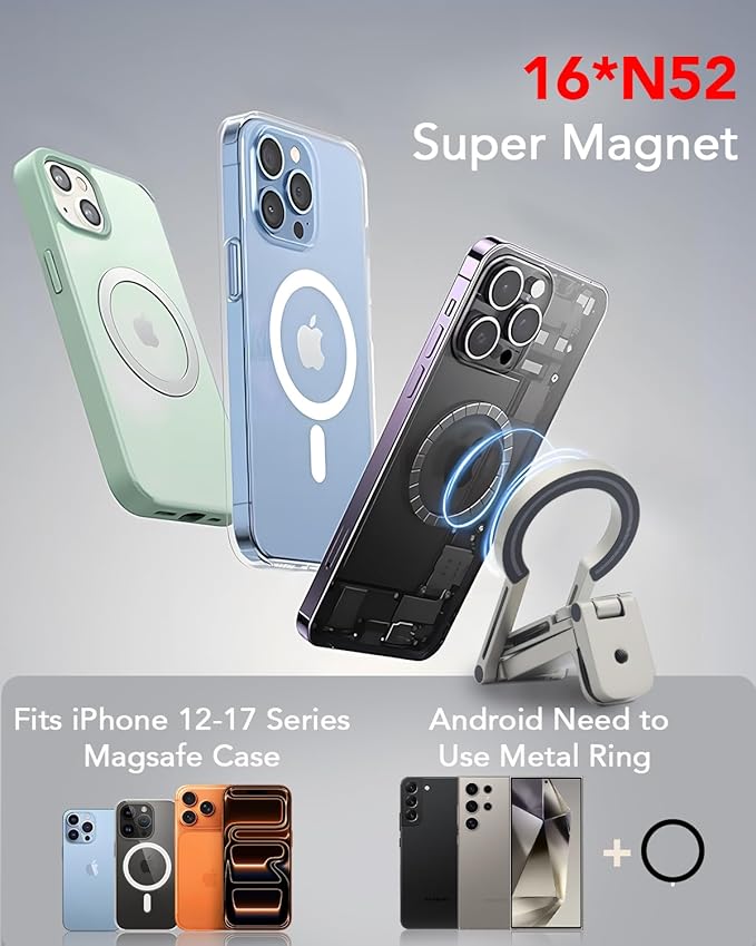 Magnetic Tripod for iPhone - Foldable Mini Pocket Phone Stand, Portable Selfie Stick Handle Grip with 360°, Airplane Travel Essentials, Phone Holders for Your Car and Gym (Silver)