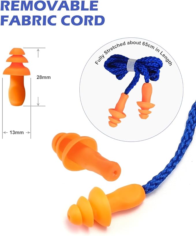 10 Pairs Corded Silicone Ear Plugs - with Plastic Carry Cases - Reusable Noise Cancelling Earplugs for Hearing Protection - Shooting Range Noise Reduction, Construction Work, Hunting Ear Protection