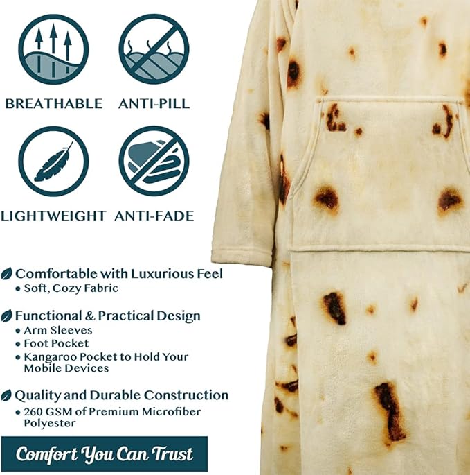 PAVILIA Fleece Blanket with Sleeves, Foot Pockets for Women Men Adults, Plush Wearable Blanket Throw Wrap, Warm Snuggle Blanket Robe, Cozy Gift Ideas Wife Mom, Burrito Beige