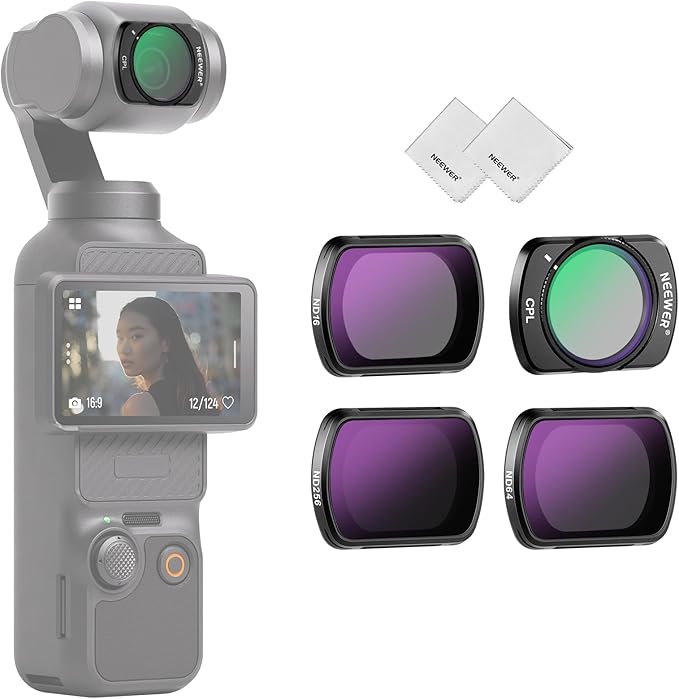 NEEWER CPL ND Filter Kit Compatible with DJI Osmo Pocket 4 & Pocket 3 Creator Combo Accessories, Multicoated HD Magnetic Circular Polarizing ND16 ND64 ND256 Filter Set with 2X Cleaning Cloth