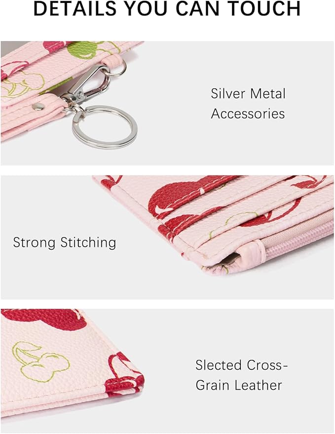 BOSTANTEN Small Wallet For Women RFID Leather Credit Card Holder Slim Wristlet Keychain Wallet With Zipper Pocket, Cherry