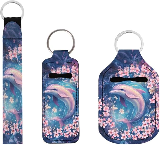 Suobstales 3Pcs Travel Bottles Keychain Holder Set,Travel Bottle Sleeves+Neoprene Chapstick Holders+Lanyard Keychain