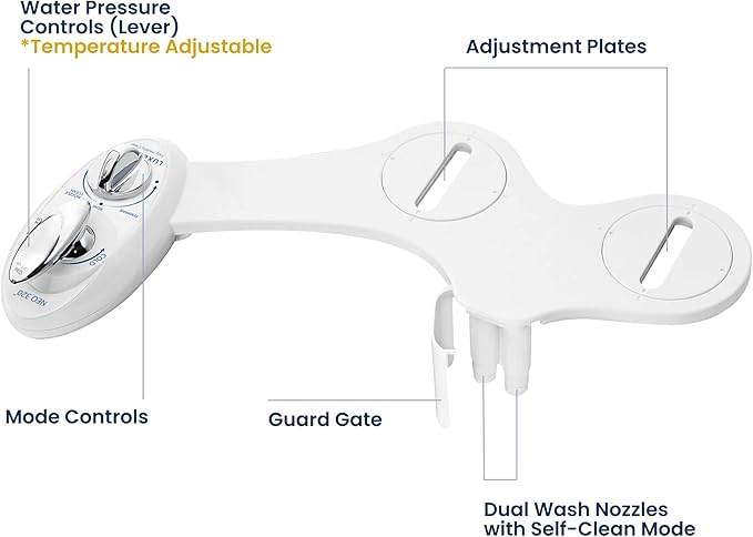 LUXE Bidet NEO 320 - Warm Water, Dual Nozzle, Self-Cleaning, Non-Electric Bidet Attachment for Toilet Seat, Adjustable Water Pressure, Rear & Feminine Wash (White)