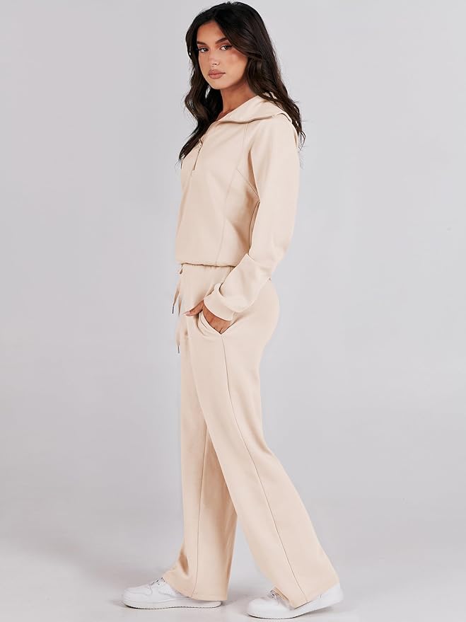 ANRABESS Women 2 Piece Outfits 2025 Fall Fashion Airport Wide Leg Pants Lounge Set Leisure Travel Vacation Clothes Sweatsuits