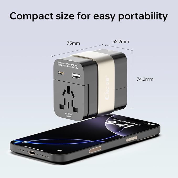 Universal Travel Adapter & Global Power Plugs & Outlets, GaN Fast Wall Charger with PD 3.0 USB-C & USB-A Ports, All-in-1 International Compact Adaptor for EU USA UK Aisa Hair Dryer Steam Iron Laptop