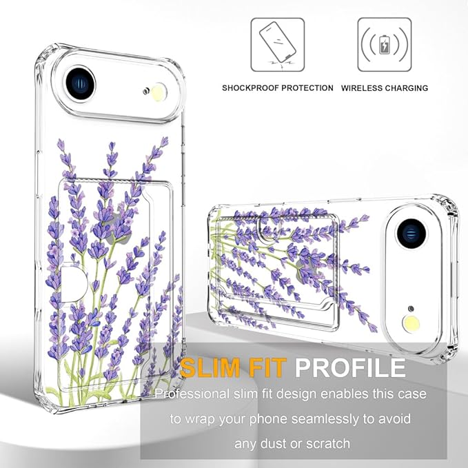 Compatible with iPhone 17 Air Case Card Holder for Women Cute Design,Wallet Phone Cases Transparent Cool Kawaii Protective (Clear Purple Lavender)