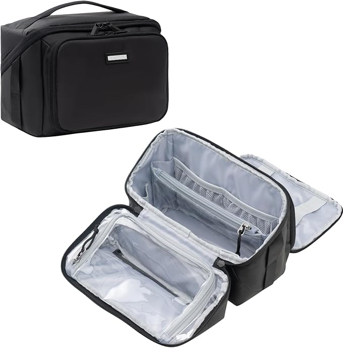 Everfun Compact Toiletry Bag for Men and Women Traveling, Wide Open Shaving Dopp Kit, Water Resistant Makeup Organizer Hygiene Bag with Wet Dry Compartment - Black, Small