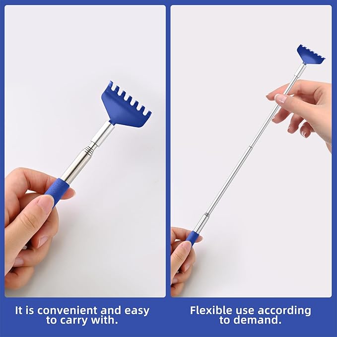 Kuvvfe 2 Pack Portable Extendable Back Scratcher, Stainless Steel Telescoping Back Scratcher with Beautiful Present Packaging(Blue)