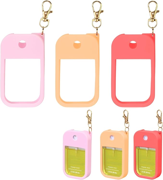Hand Sanitizer Spray Case Compatible with Touchland Power Mist 1 oz – Silicone Case with Keychain for Touch Land Mist 1 fl oz（30 ml）, Hand Sanitizer Accessory for 1 fl oz (Red+Orange+Pink, 3 Pack)