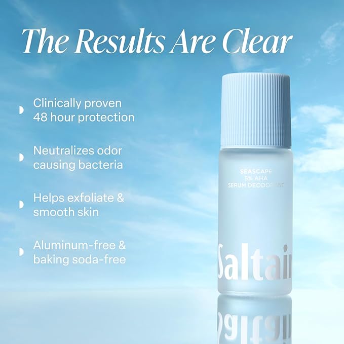 Saltair Serum Deodorant 2 Pack – 5% AHA – Aluminum-Free Odor Control for Women & Men – Mandelic Acid Deodorant with Lactic Acid – Seascape Scent – 2x 1.7oz Travel Roll On