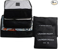 6 Pack Travel Organizer with Laundry Pouch, Electronics & Compression Storage Bags, Clothing & Underwear Pouch, Luggage Organizer for Backpack & Carry On Suitcase - Black