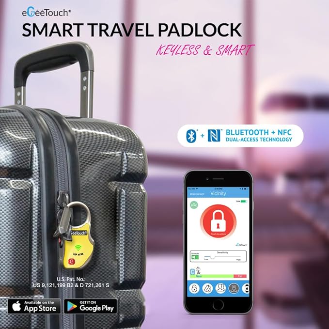 eGeeTouch Smart Travel Lock-Secure & Track Your Luggage/Backpack Anywhere You go.. (Mix 2 Pack)