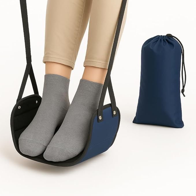 Premium Airplane Foot Hammock for Plane Travel - Ergonomic Foot Rest for Air Travel - Adjustable Leg Rest - Ideal for Long Flight - Comfortable Leg Hammock - Travel Essentials for Airplane Comfort