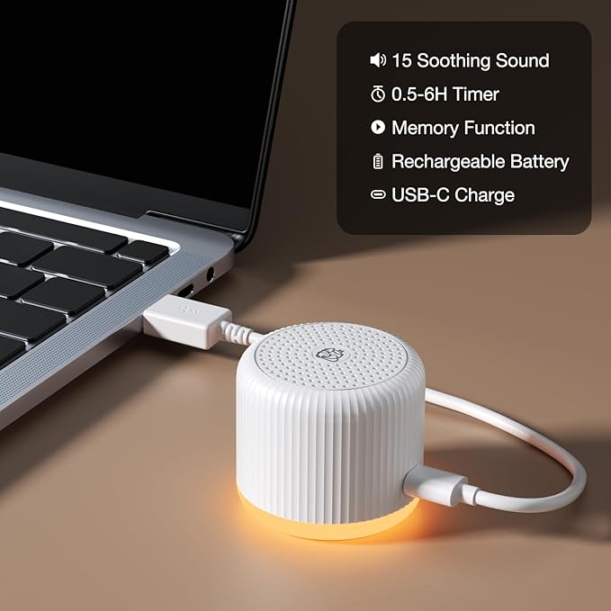 LEICEX Portable Sound Machine,Travel Sound Machine with Light,15 Non-Looping Sound Timer and Memory Play, Mini White Noise Machine for Sleeping Office Privacy Travel Gift