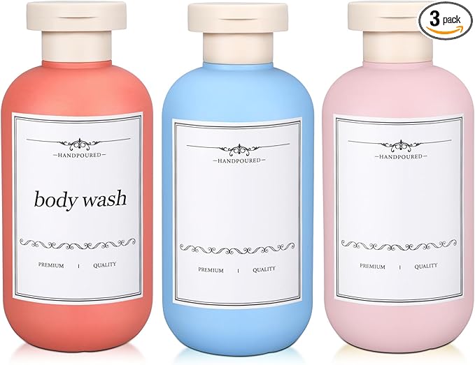 3 PACK Travel Shampoo Bottle, Empty Plastic Squeeze Bottles 6.8oz with Flip Cap, Lotion Container for Toiletries Travel Size Shampoo and Conditioner