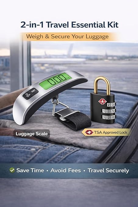 Luggage Scale with TSA Approved Lock, Digital Portable Hanging Baggage Scale 110lb/50kg, Travel Weight Scale for Suitcases, Avoid Overweight Fees, Travel Essentials Gift