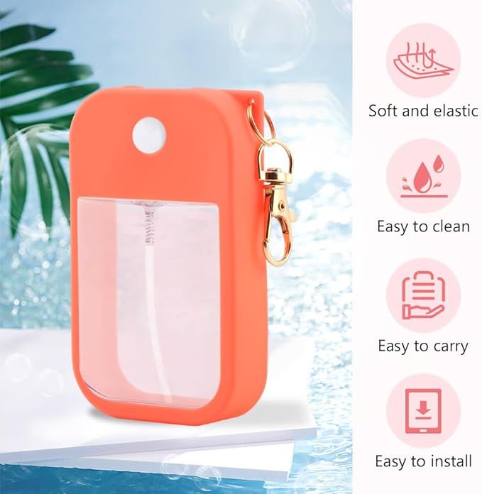 Hand Sanitizer Spray Accessory, Compatible with Touchland Power Mist/Glow Mist 1oz bottles, Silicone Case with Keychain and Storage Box