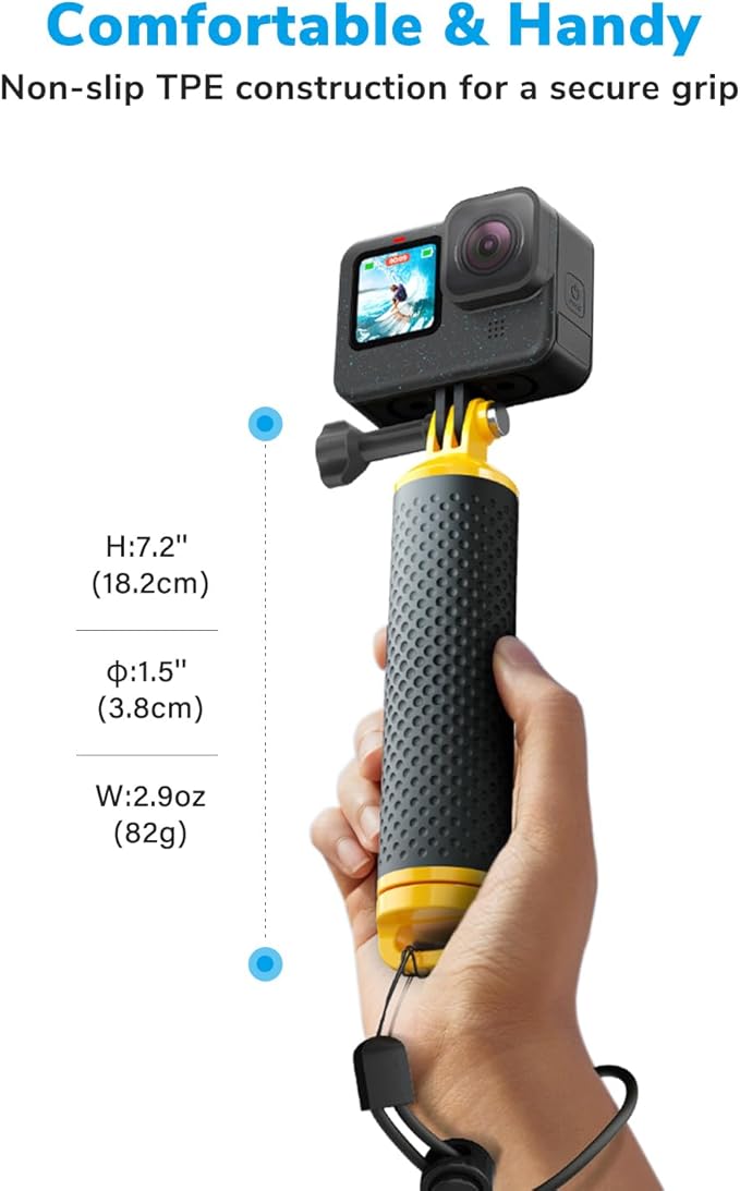 Floating Handle Grip Floaty Stick Waterproof Handler Accessory Compatible with GoPro Hero 13, 12, 11, 10, 9, 8, 7, 6, 5, 4, Session, 3+, 3, Hero(2018), Max, DJI Osmo Action Cameras (Yellow)
