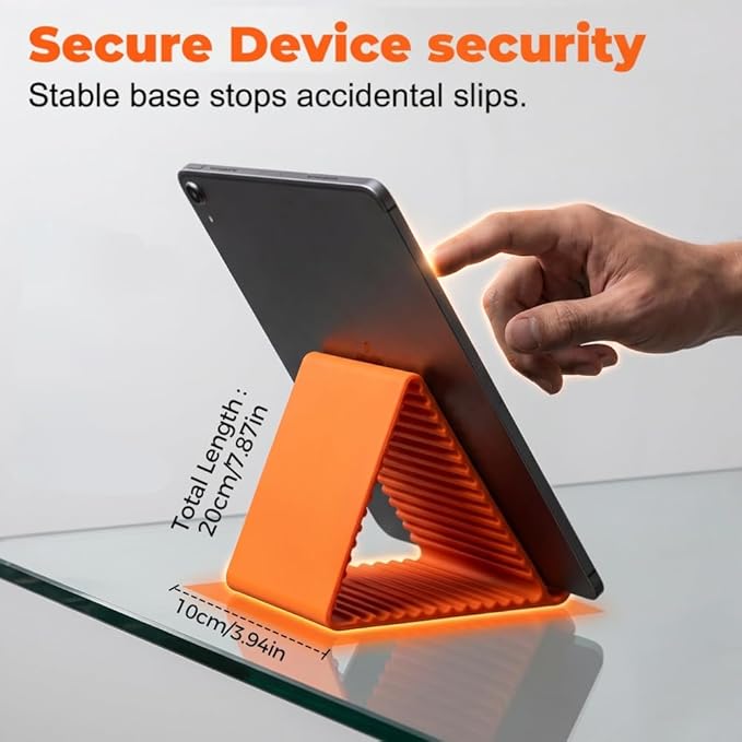 Eadwe Portable Foldable Silicone Aluminum Phone Holder, 2026 New Adjustable Phone Stand for Desk, Airplane Phone Holder for Tablet Laptop Desk Travel Non-Slip Bed Office Treadmill (Orange+Black)