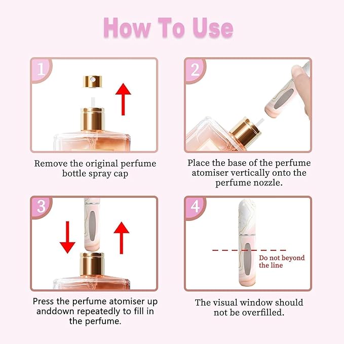 Perfume Travel Refillable Bottle– Portable Mini Sprayer,Empty Perfume Bottles with Unique Patterns,Refill Pump Case for Traveling and Outgoing,2 Pcs Pack of 5 ml(White and Pink)