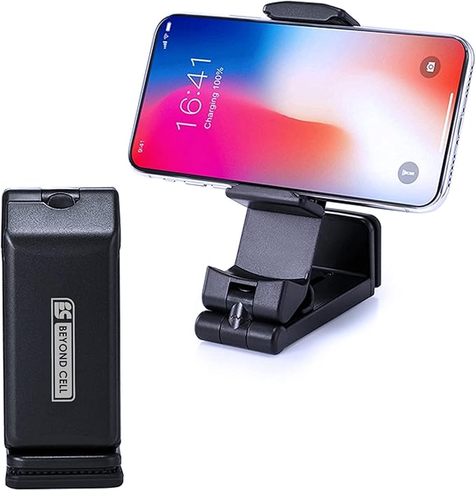 Beyond Cell Travel Accessories, Universal Seat Back Tray Table Phone Clip Holder, Adjustable Pocket Size Hands Free Phone Holder Airplane Travel Essentials Compatible with iPhone and Android 2 Packs