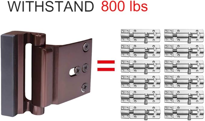 2 Pack Door Reinforcement Locks with 8 Screws, Home Security Childproof Night Lock Withstands 800 Lbs Brown