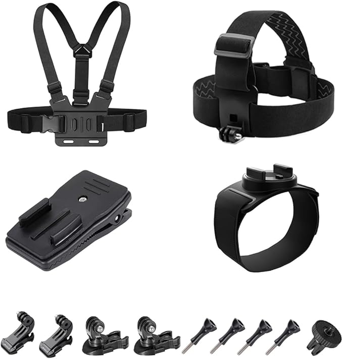 4 in 1 Camera Accessories Kit Head Strap, Chest Strap, Backpack Clip, Wrist Strap Mount Compatible with GoPro Hero 13 12 11 10 9 8 7 6 5 4, Session & Most Action Camera