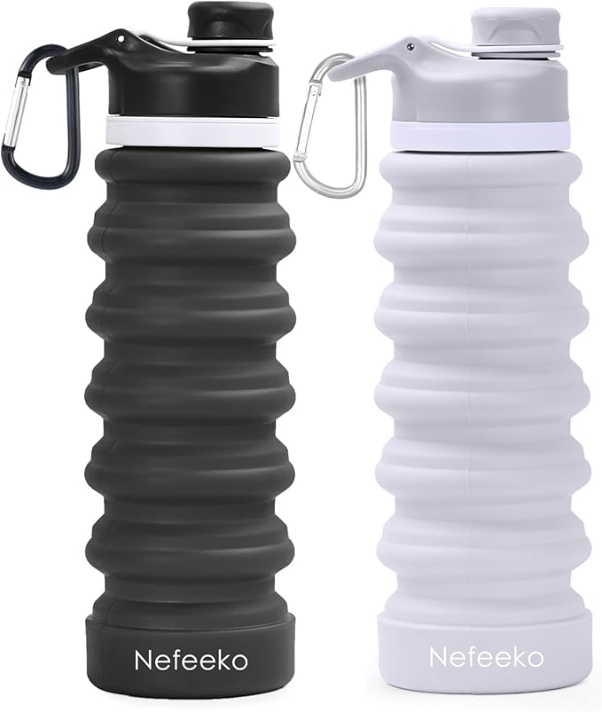 Nefeeko Collapsible Water Bottle, 26oz Silicone Foldable Water Bottles Leakproof BPA Free Travel Water Bottles with Carabiner, Portable Sport Water Bottles for Camping,Hiking Outdoor Indoor Sport