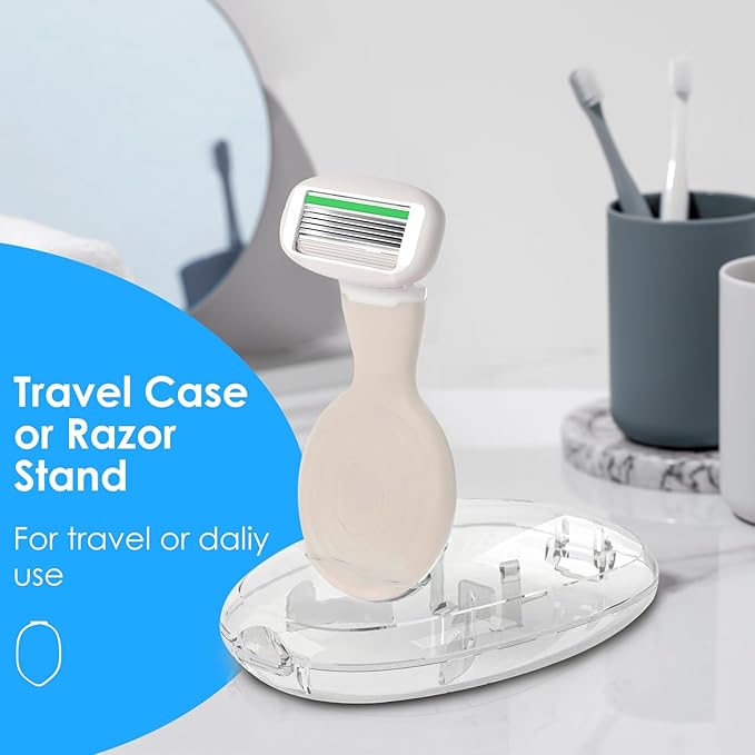 Travel Essentials Razors for Women, 5-Blade Womens Razors for Shaving, Travel Size Toiletries Women Razor Kit, Includes 1 Mini Handle with 3 Refills & 1 Case, Extra Smooth Shave (Beige)