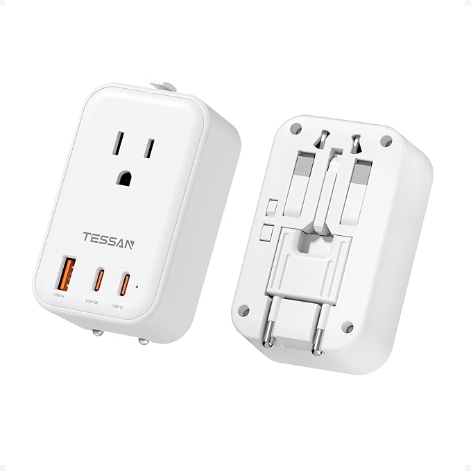 TESSAN Universal Travel Adapter PD 20W, International Power Adapter with 2 USB C 1 USB A Charging Ports, Worldwide Power Outlet Travel Essentials for US to EU UK AUS Scotland (Type C G A I), White