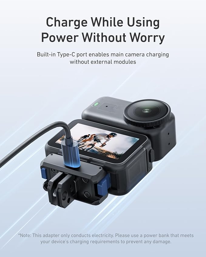 TELESIN Mini Selfie Stick & Magnetic Quick-Release Charging Adapter Mount for DJI Osmo Nano/Xtra Atto, 2-in-1 360° Adjustable Vlog Tripod with 1/4" Screw Hole Foldable Base, Anti-Slip Handle Grip