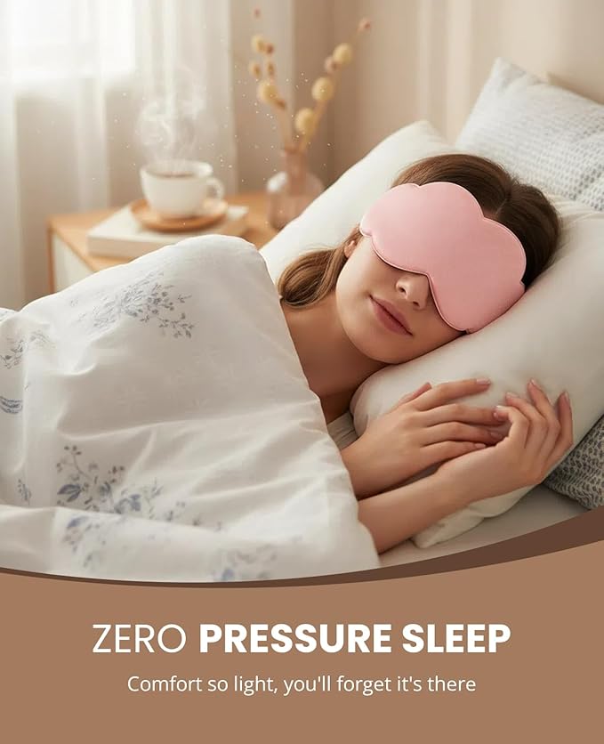 Sleep Mask for Side Sleeper Men Women, Soft Zero Eye Pressure 3D Clouded Sleeping Mask, Breathable Sleep Eye Mask with Adjustable Elastic Strap for Sleep Travel Nap, Pink