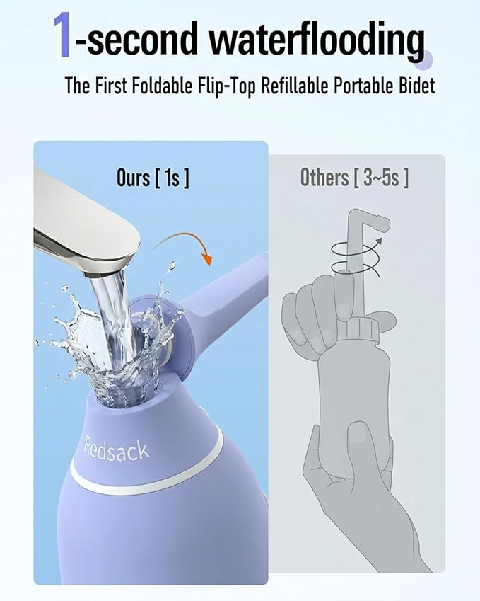 High Pressure Portable Bidet for Travel,Foldable Flip-Top Peri Bottle with Hook Ring,Handheld Bidet Sprayer for Personal Hygiene,BPA-Free,400ML Personal Toilet for Women Men Baby Cleaning(Purple)