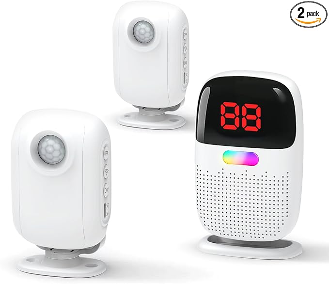 PILSAMAS Bed Alarms for Elderly Dementia Patients - Digital Sensor ID Display & Clip-On Caregiver Pager, Wirelss 1000ft Range, No Month Fee, Motion Sensors for Fall & Room Exit Alerts