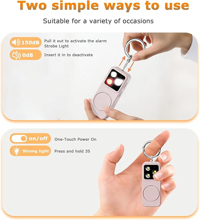 Keychain Personal Safety Alarm for Women, Rechargeable 150dB Alarm with Strobe Light, Pull Pin Emergency Siren for Walking, Running, Night Out, Parking Lots, Travel and Everyday Carry