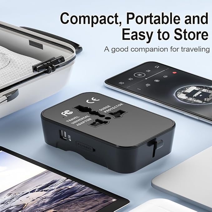 Universal Plug Adapter for Worldwide Travel, PD20W International Charge Adapter with 2 USB-C ＆ A Ports, All in One Outlet International Adapter, for USA, UK, EU, AU ＆ 224+ Countries (Black)