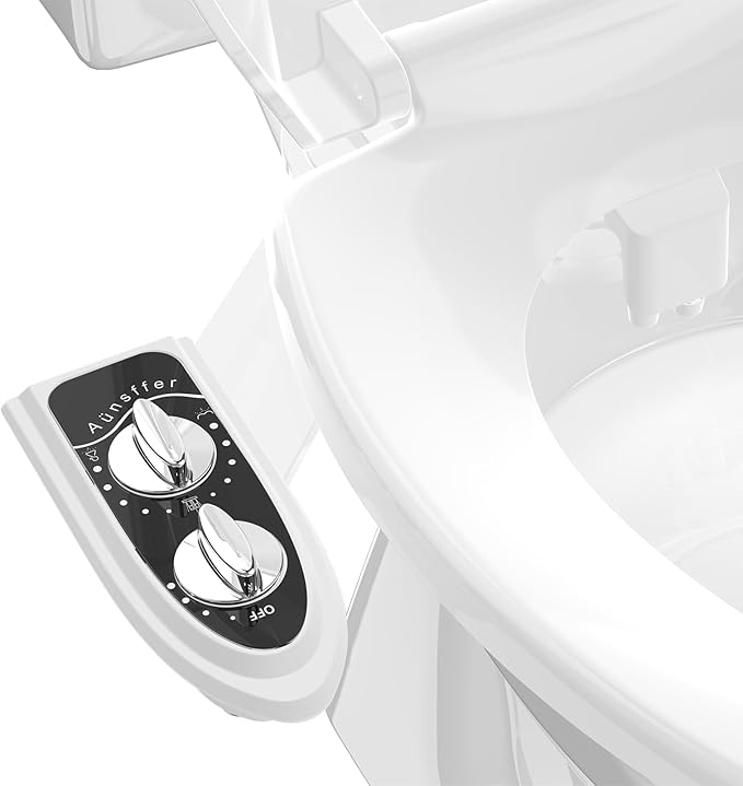 Aünsffer Bidet Toilet Attachment, Toilet Bidet Cold Water No-Electric, 3 Wash Modes Female Wash/Bidet Wash/Self-Cleaning, Super-Slim Design, 2 Years Support, Black