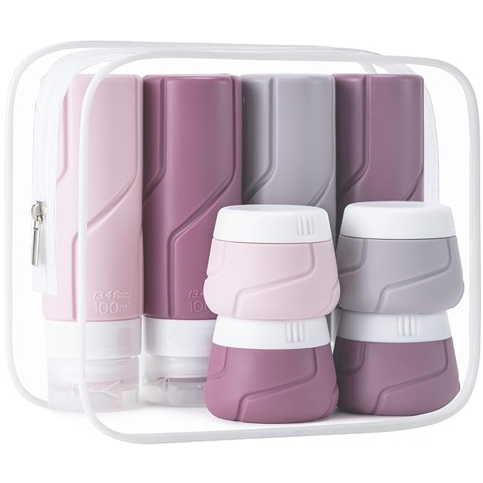 Travel Bottles for Toiletries 15 Pack, TSA Approved Travel Size Containers 3oz, LeakProof Silicone Squeezable Creams Jars, Refillable Toiletry Bottles for Shampoo, Conditioner (Cranberry)
