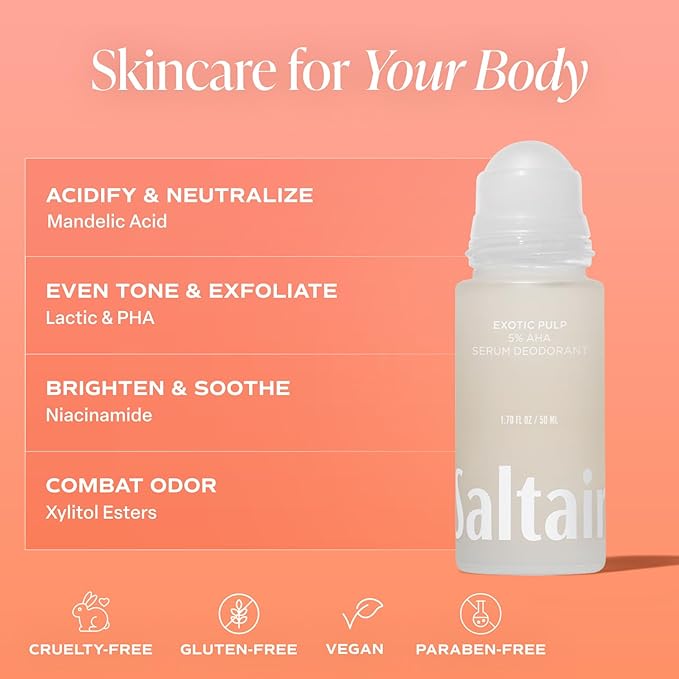 Saltair Serum Deodorant 2 Pack – 5% AHA – Aluminum-Free Odor Control for Women & Men – Mandelic Acid Deodorant with Lactic Acid – Exotic Pulp Scent – 2x 1.7oz Travel Roll On