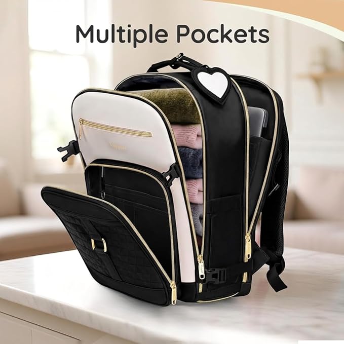 Taygeer Carry on Backpack for Airplanes, TSA Travel Backpack with Shoe Compartment & Luggage Tags, Airline Personal Item Bag for Women Teens, Black