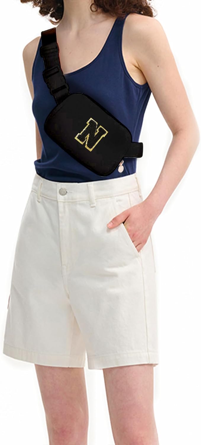 Uygafly Personalized Belt Bag for Women Girls - Fashion Mini Waist Packs with Adjustable Strap - Trendy Travel Fanny Pack Crossbody Bags with Initial Letter - Teen Gifts | Black,Black N