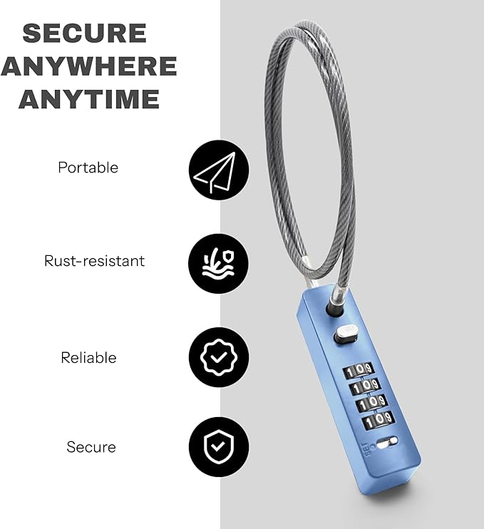 Bike Lock Cable 23.6" for Bicycle Scooter, Portable Combination Cable Lock for Luggage Suitcase Travel Safe, Combo Chain Padlock with Code, for Fridge, Cabinet, Outdoor Fence Gate, Locker