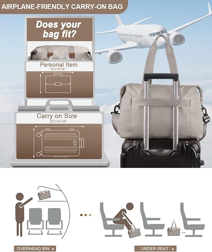 Pritent Travel Duffle Bag, Waterproof Weekender Overnight Hospital Bags for Women Men with Toiletry Bag Lightweight Carry on Personal Item Duffle Gym Bag for Travel, Airplanes, Sports