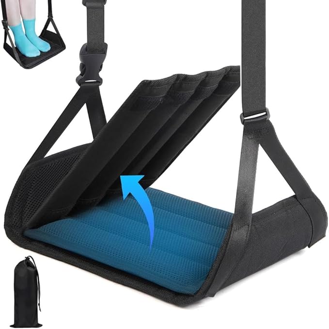 Airplane Foot Rest Hammock, Adjustable Travel Footrest with Storage Bag, Portable Under Desk Leg Support, Adjustable Leg Support for Long Flights