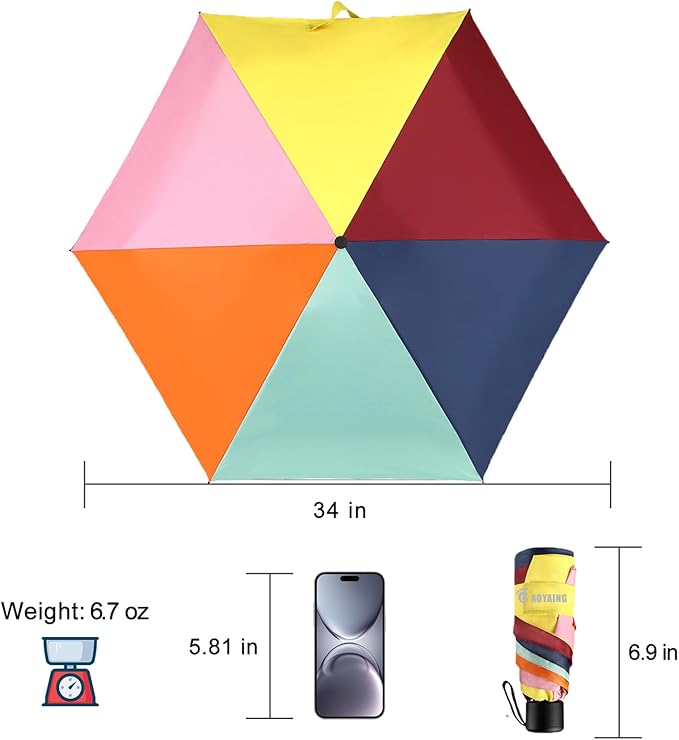 GAOYAING Small Mini Umbrella with Case Light Compact Design Perfect for Travel Lightweight Portable Parasol Outdoor Sun&Rain Umbrellas 34 Inches
